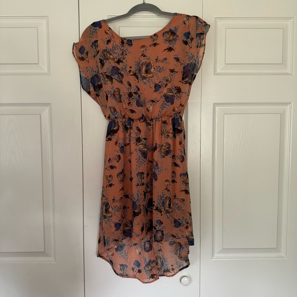 Women's Lush Peach / Coral and Blue Floral
Print Sheer Dress Small - Picture 1 of 5